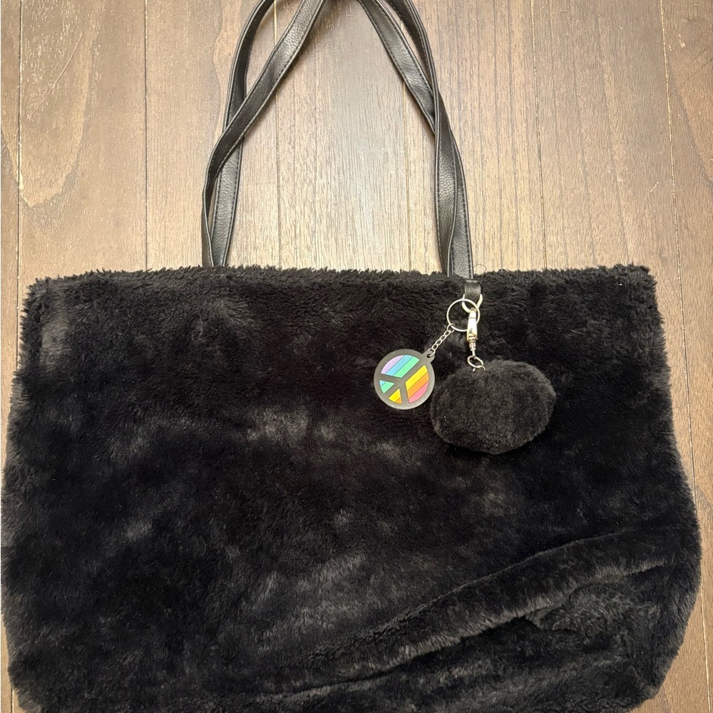 Black Faux Fur Tote Bag | Y2K Soft Grunge Winter‎ Shoulder Purse